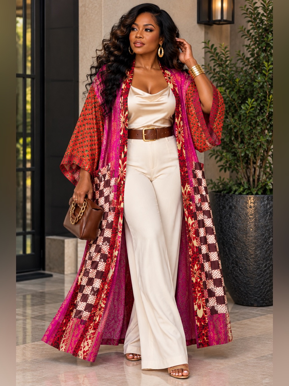 Made in India Silk Patchwork Kimono Robe